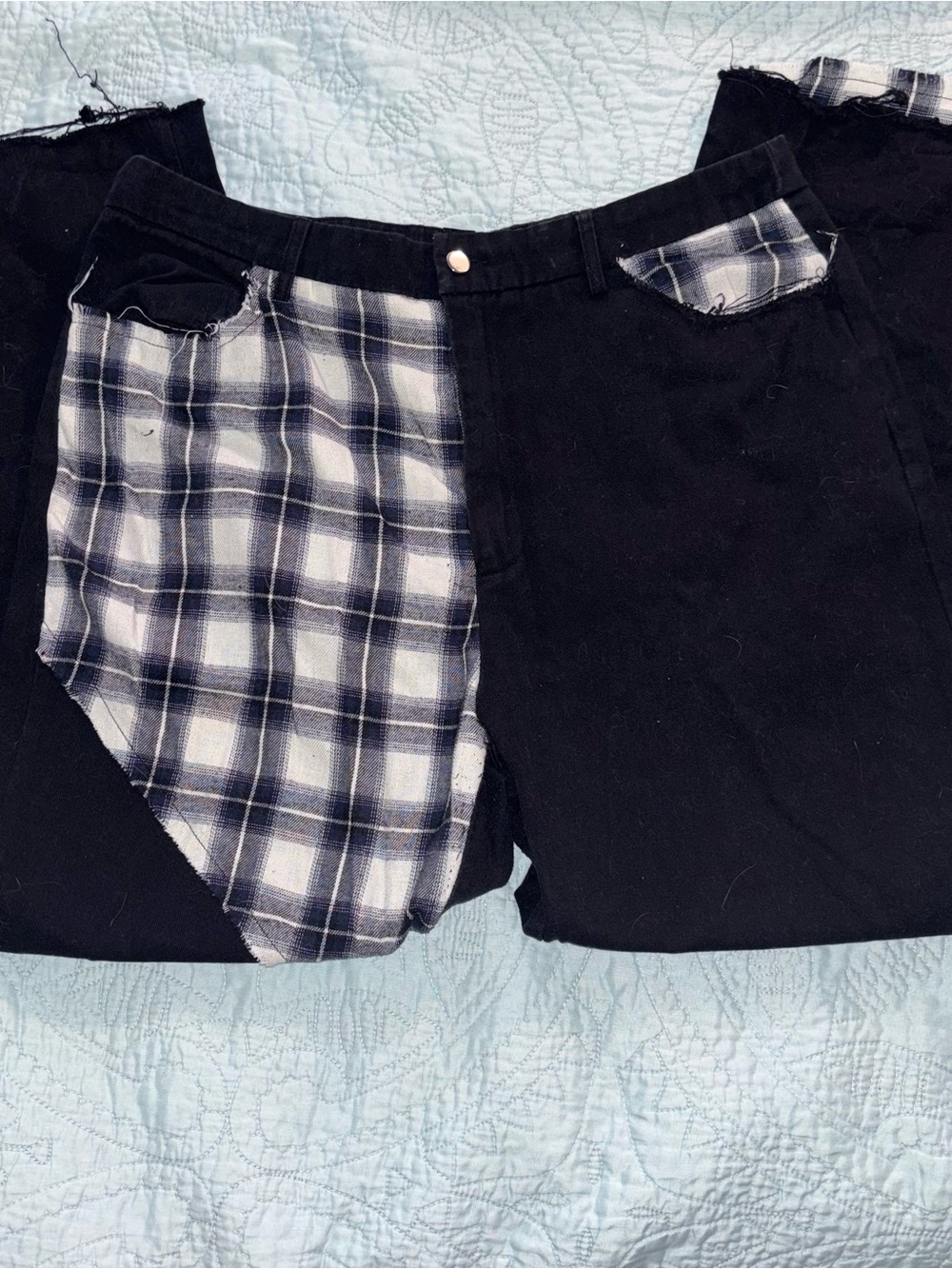 SHEIN Black Shorts with Blue Plaid Panel